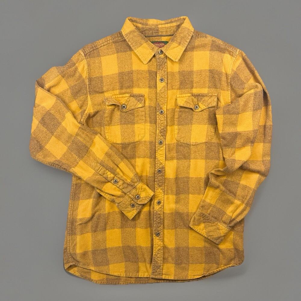 Flyshacker Flannel Shirt Large Yellow Brown Plaid Cotton 0982